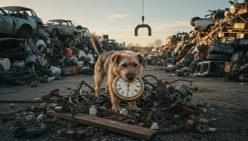 Illustration of junkyard: A place for discarded vehicles and materials.