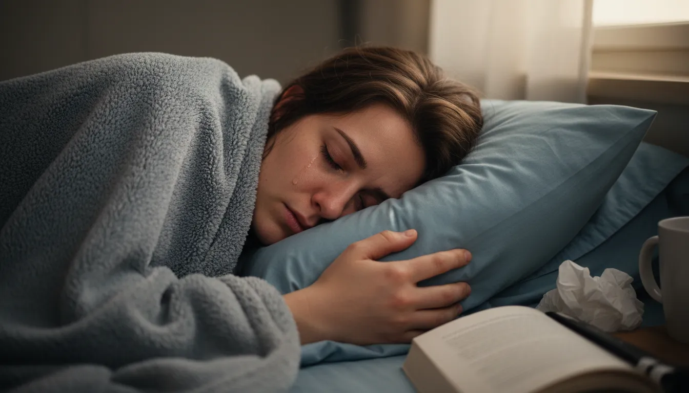 Illustration de cry oneself to sleep : To weep until falling asleep.