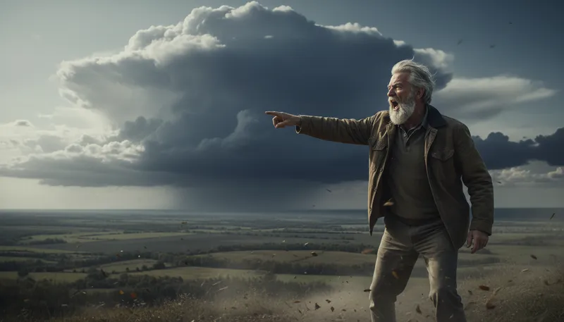 Illustration of old man yells at cloud: Angry person complains about something unchangeable.