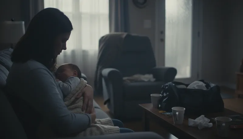 Illustration of be left holding the baby: To be stuck with responsibility.