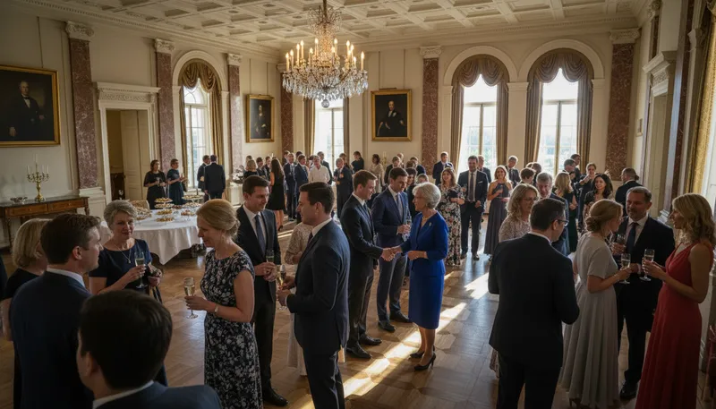 Illustration of levee: a formal reception or gathering event