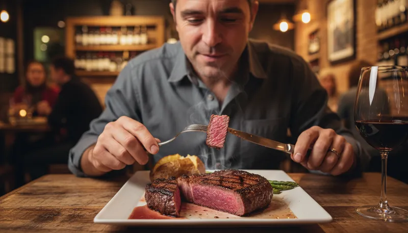 Illustration of rare: cooked lightly, often still red inside