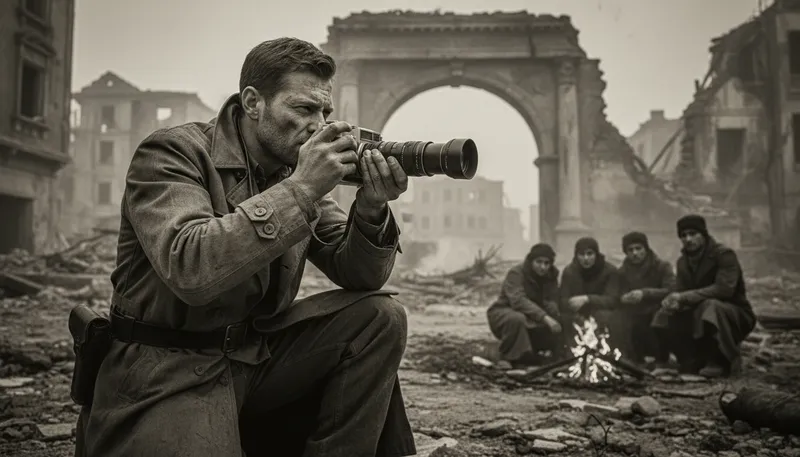 Illustration of capa: Refers to renowned photographer Robert Capa.