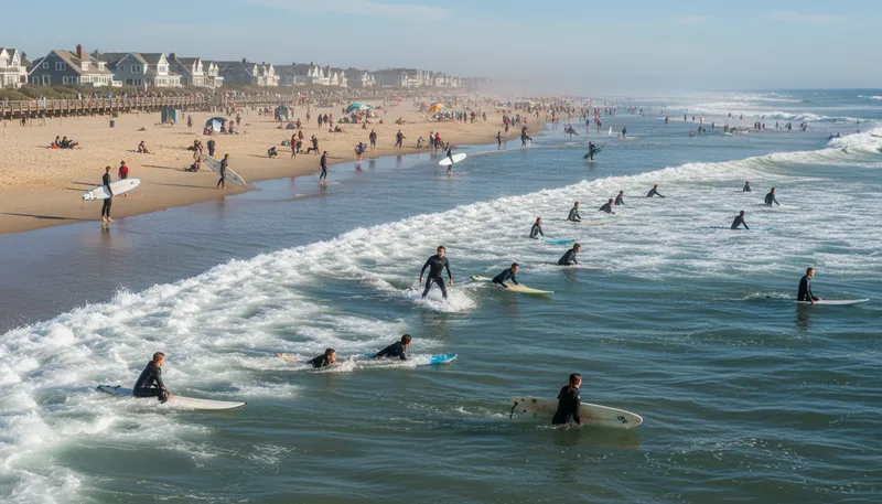 Illustration of rockaway: A beach area in New York known for its waves.