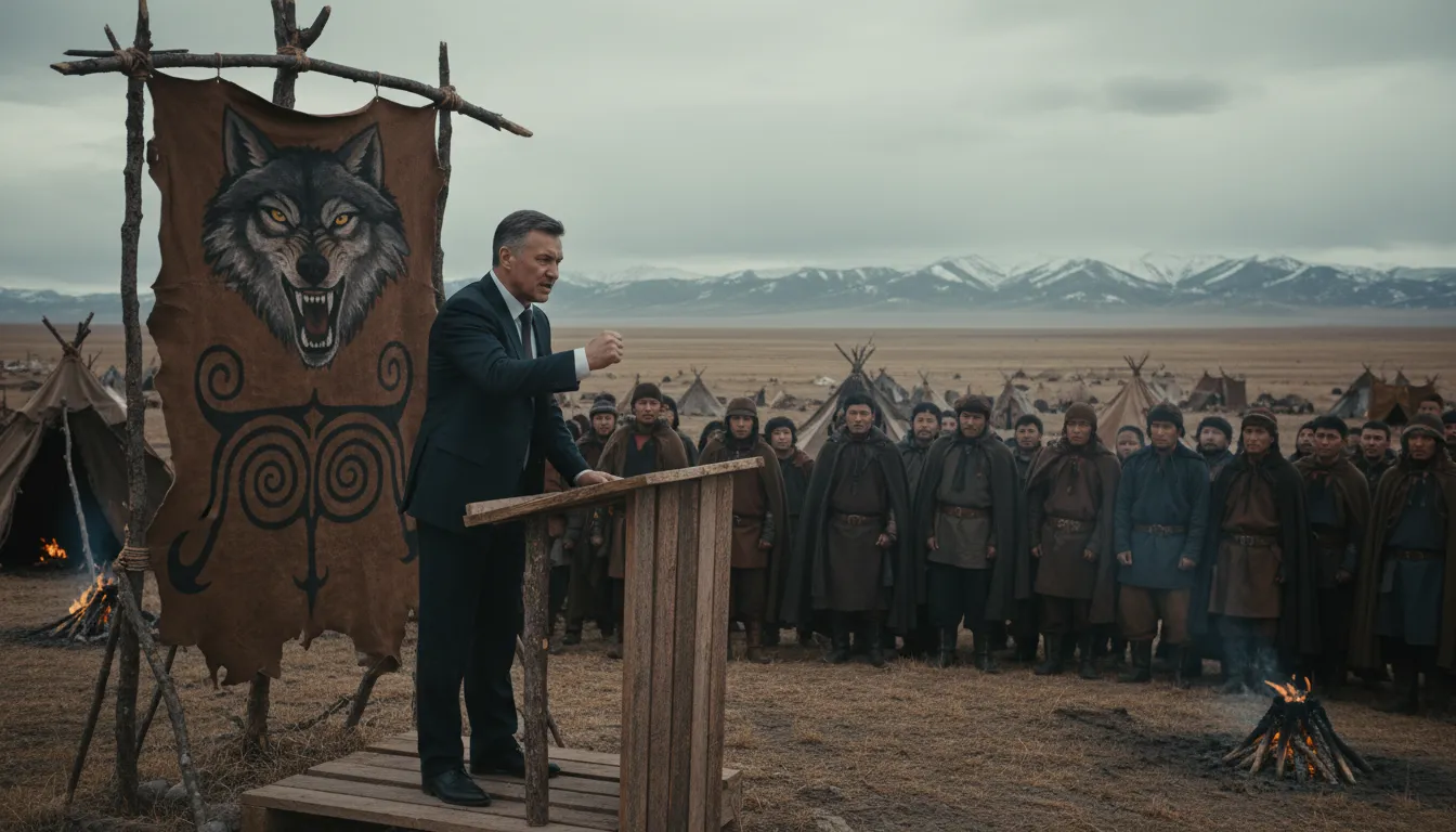 right of Genghis Khan 的插图：Extremely conservative or right-wing in politics.