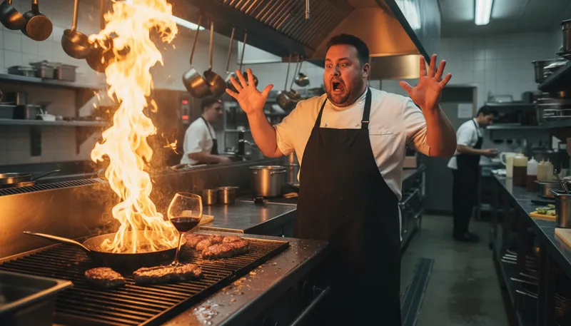 Illustration of the fat is in the fire: A situation is irreversibly in trouble.