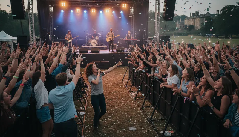 Illustration of sing along: to join in singing a song.
