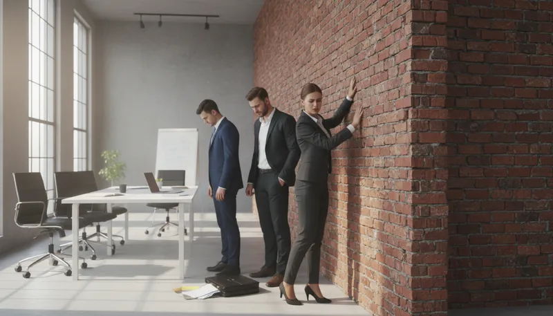 Illustration of run into a brick wall: face an obstacle that stops progress.