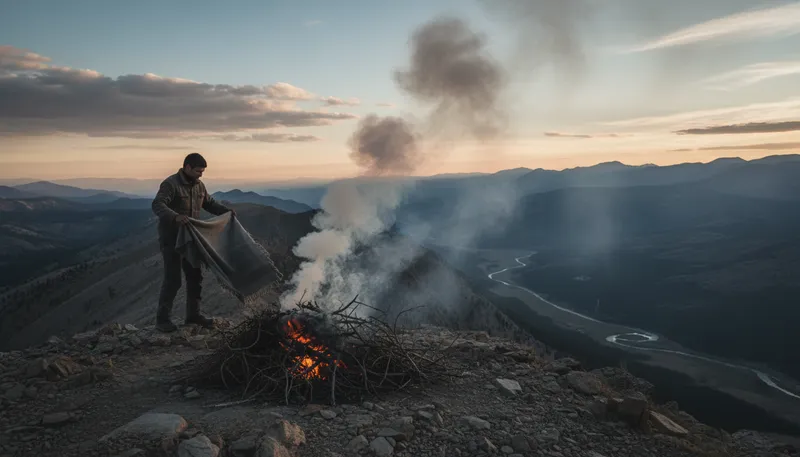 Illustration of smoke signal: A method of communication using smoke.