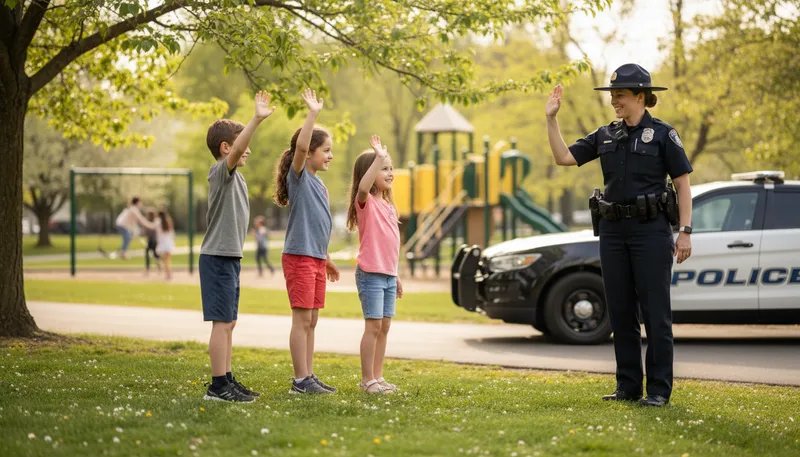 Illustration of officer friendly: A kind and approachable police officer.