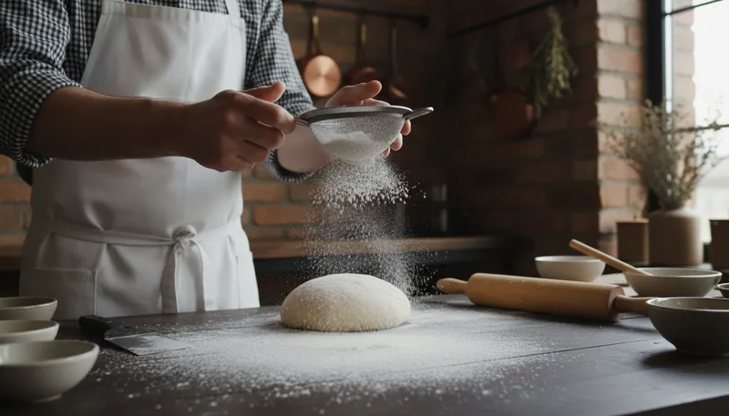 Illustration of flour: A powder made from ground grains, used in baking.