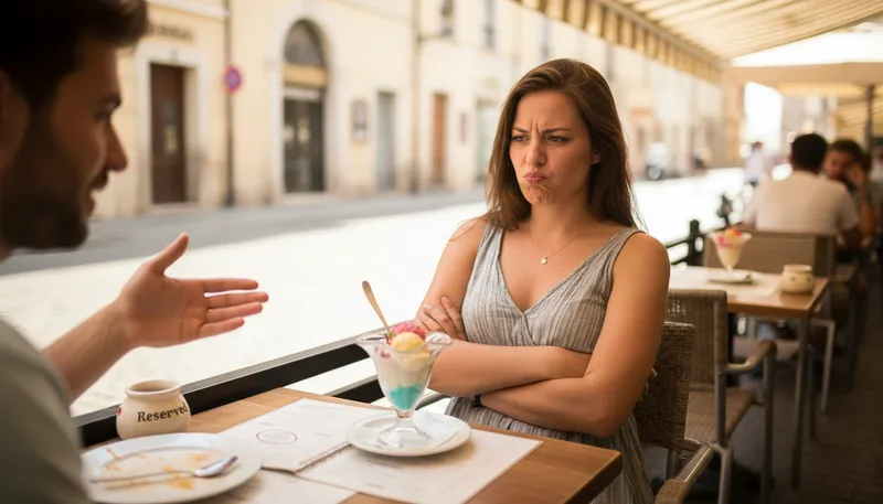 Illustration of pout: To push out the lips in a sulky way.