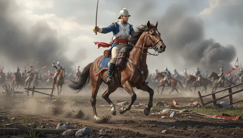 Illustration of dragoon: A soldier trained to fight on horseback.