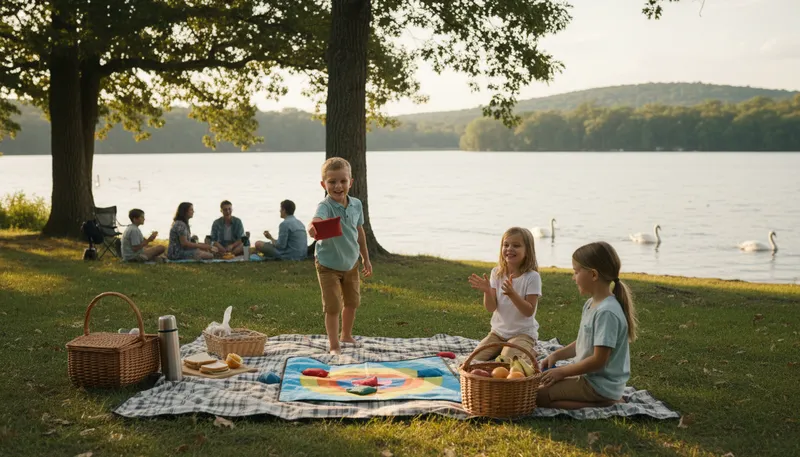 Illustration of lakeside: The area beside a lake.