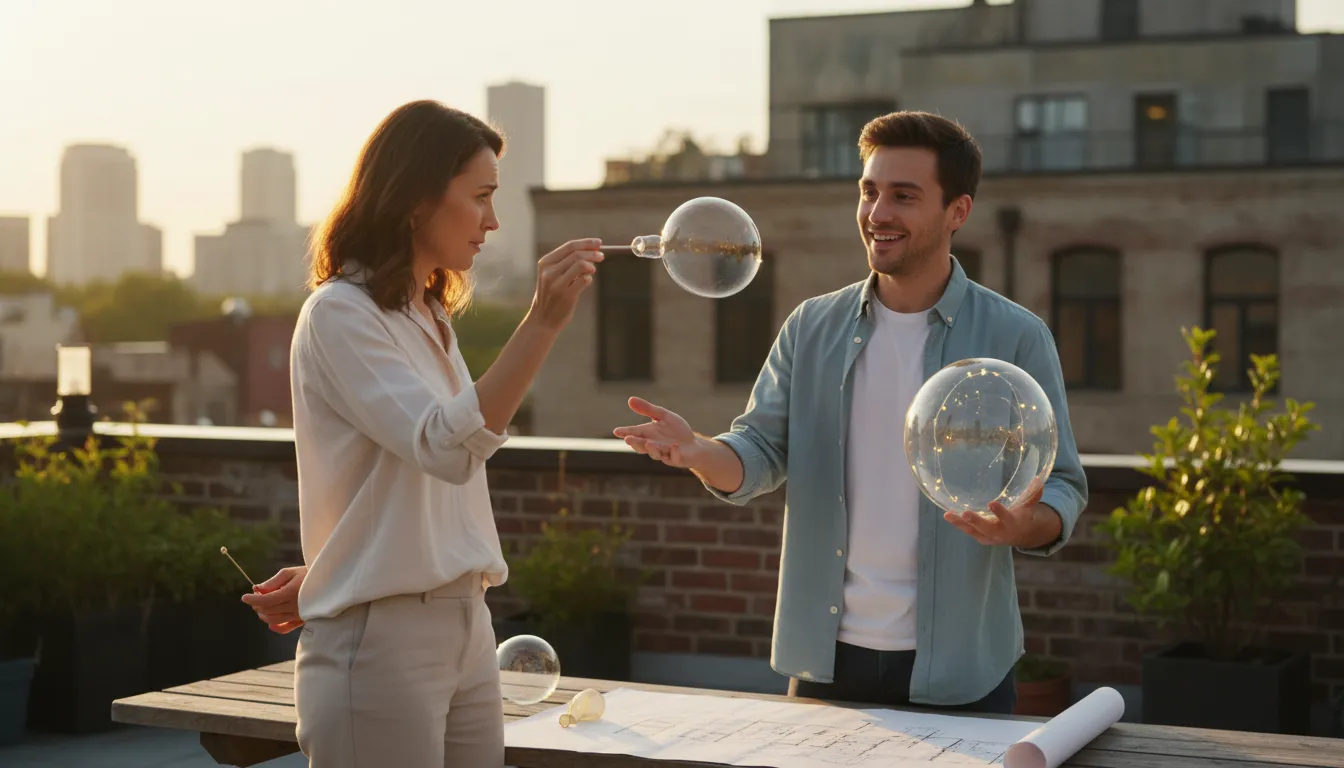 “burst someone's bubble” kelimesinin çizimi: Ruin someone's happy feeling or illusion.