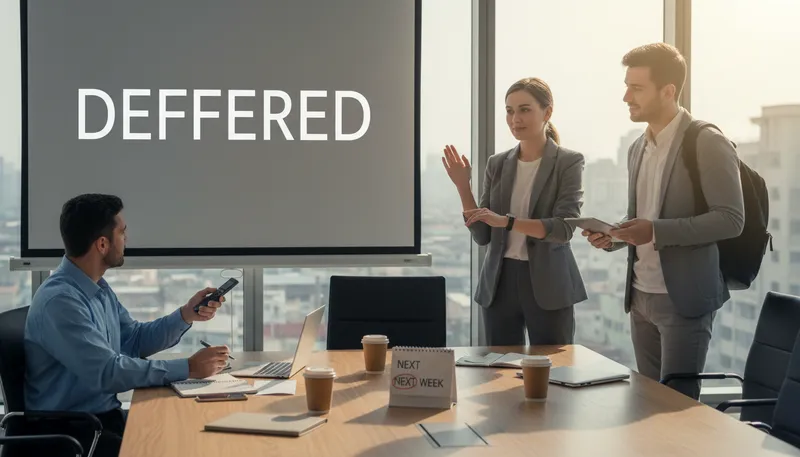 Illustration of defer: To postpone or delay something to a later time.