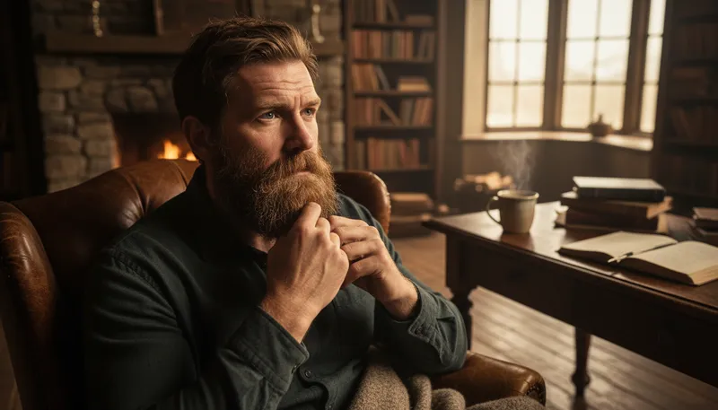 Illustration of beard: Facial hair grown on the chin and cheeks.
