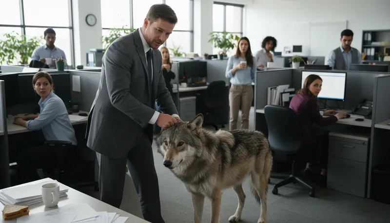 Illustration of have the wolf by the ear: In a difficult situation with no easy solution.