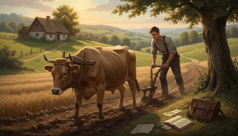 Illustration of plow with one's heifer: to waste time on unproductive tasks