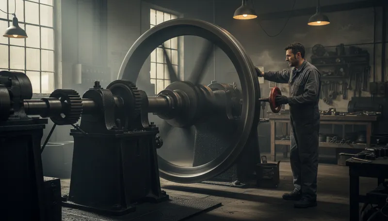 Illustration of flywheel: A heavy wheel that stores energy.
