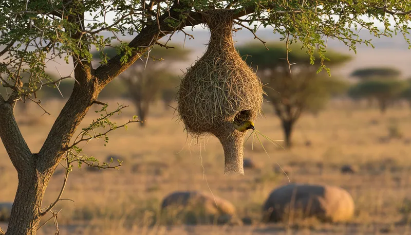 Illustration of weaver: a type of bird known for nesting