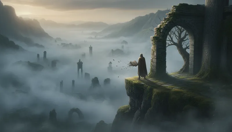 Illustration of mists of time: uncertain past events now forgotten