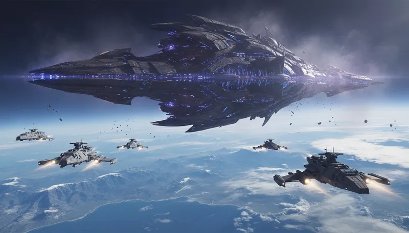 Illustration of mothership: Main spacecraft that carries smaller ships.