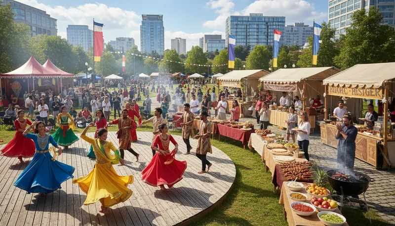 Illustration of multicultural: Involving several cultures or ethnic groups.