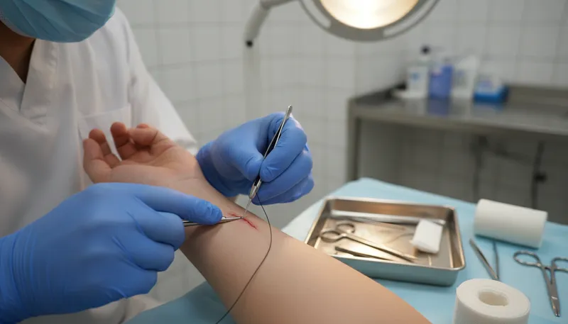 Illustration of suture: a stitch used to close a wound.