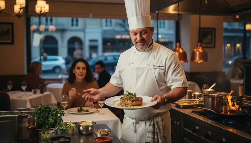 Illustration of try the veal: suggest trying a specific dish.