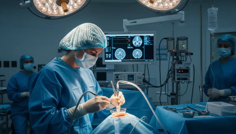 Illustration of neurosurgery: Surgery on the brain or nervous system.
