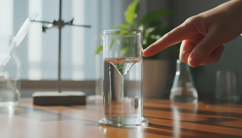 Illustration of meniscus: A curved surface of a liquid in a container.