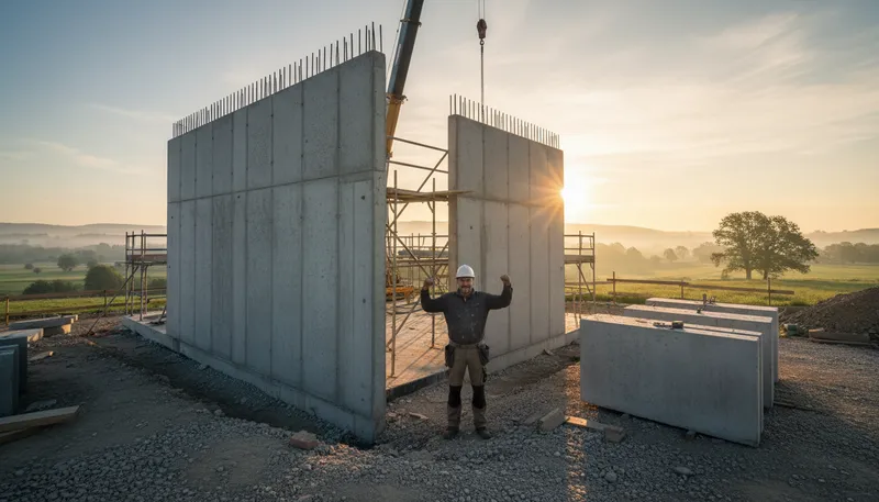 Illustration of builder: a person who constructs buildings or structures.