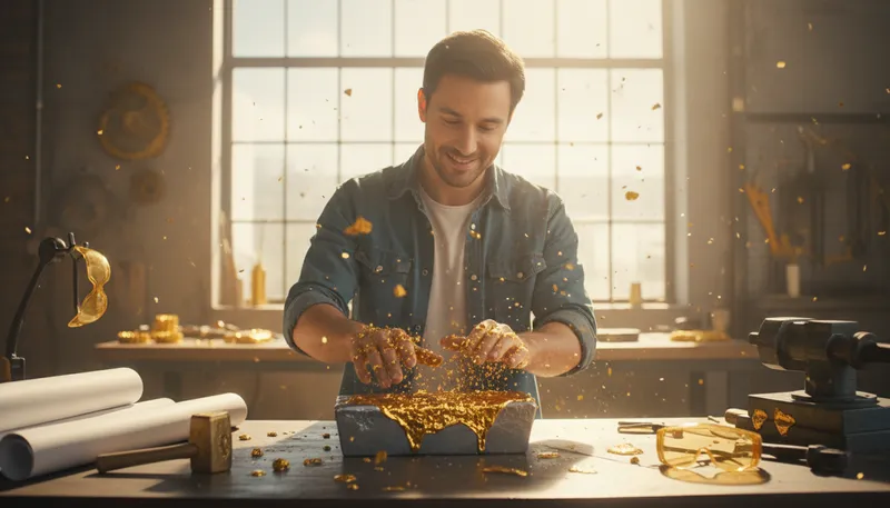Illustration of everything one touches becomes gold: one has great success