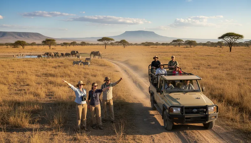 Illustration of safari: A journey to observe animals in the wild.