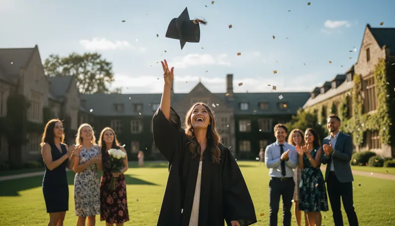 Illustration of graduation: The act of receiving a degree or diploma.