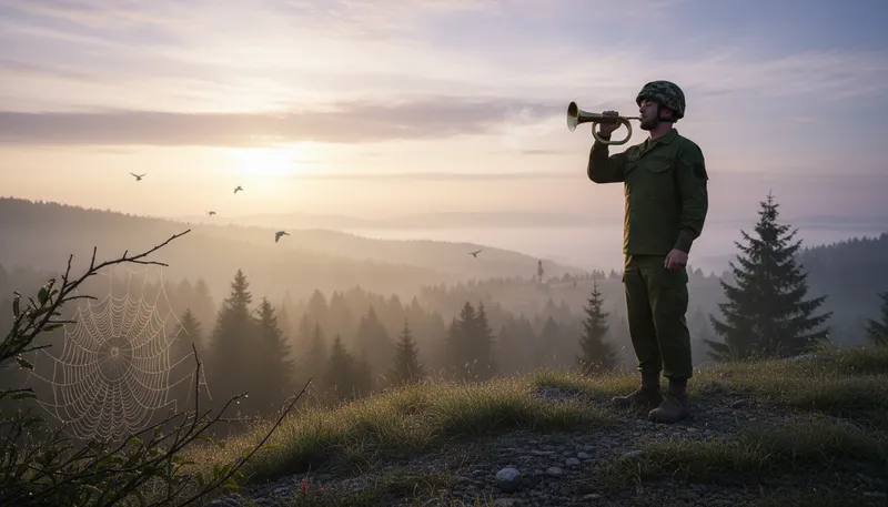 Illustration of bugle: A brass instrument used for military calls.