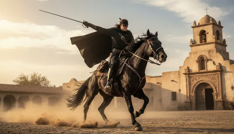 Illustration of zorro: A masked hero who fights for justice.