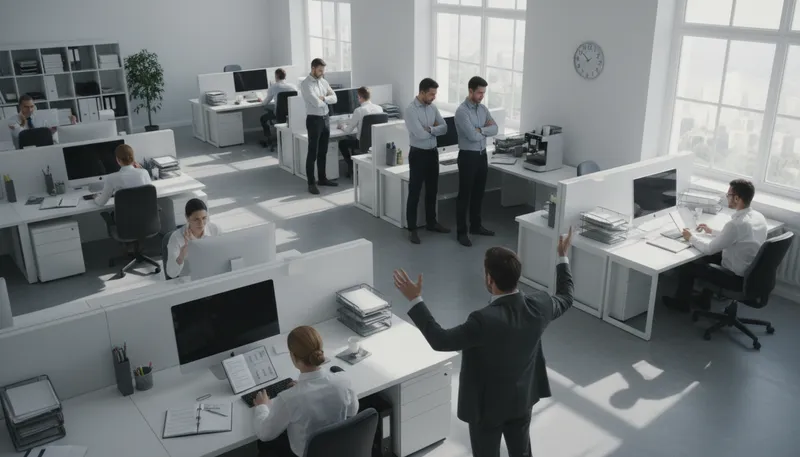 Illustration of work to rule: to strictly follow rules, slowing work