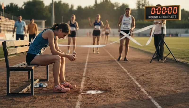 Illustration of out of the running: No longer competing for something.