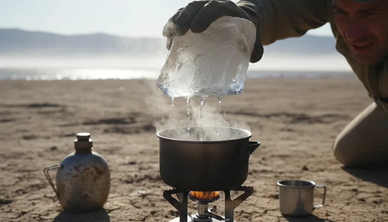 Illustration of liquefy: To turn from solid to liquid.