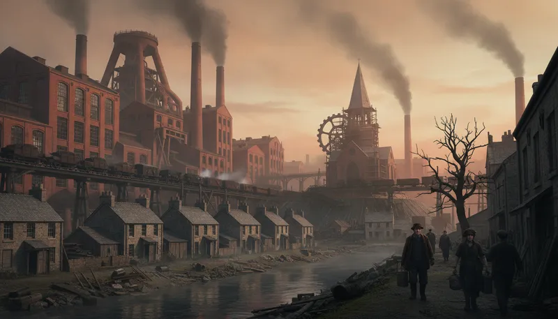 Illustration of industrialisation: The process of developing industries in a country.