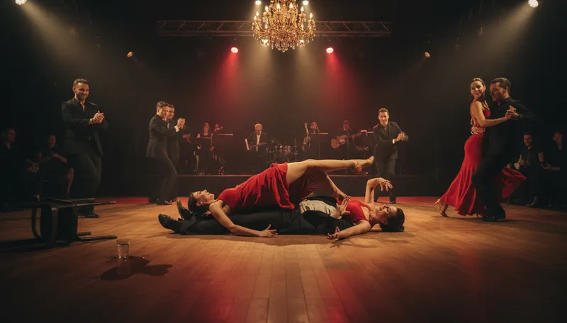 Illustration of horizontal tango: A playful term for intimate dancing.