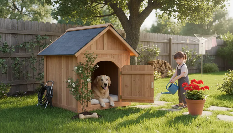 Illustration of doghouse: A small shelter for a dog.