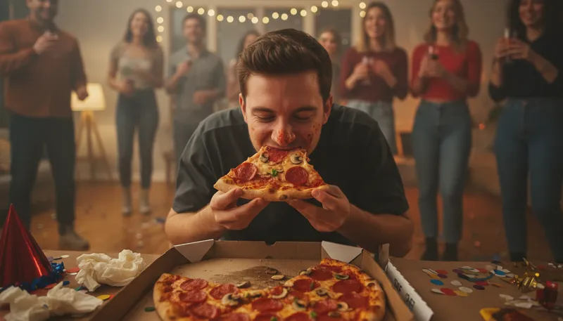 Illustration of fill one's face: to eat a lot of food greedily