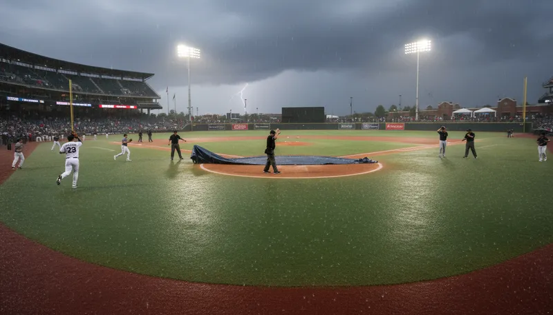 Illustration of rain stopped play: to pause an activity due to rain