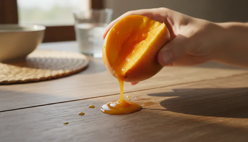 Illustration of mango: A sweet, tropical fruit with orange flesh.