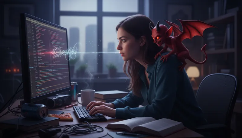 Illustration of devel: Short for developer, often in tech context.