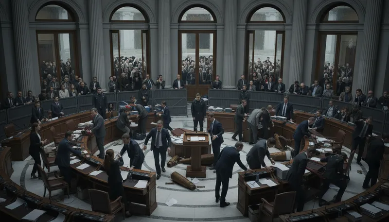 Illustration of secession: The act of withdrawing from a group.