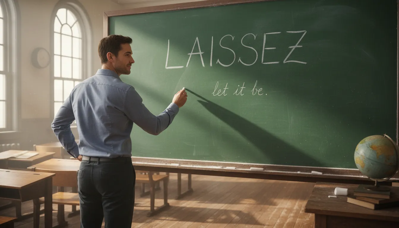 Иллюстрация laissez: A French term meaning 'let it be'.